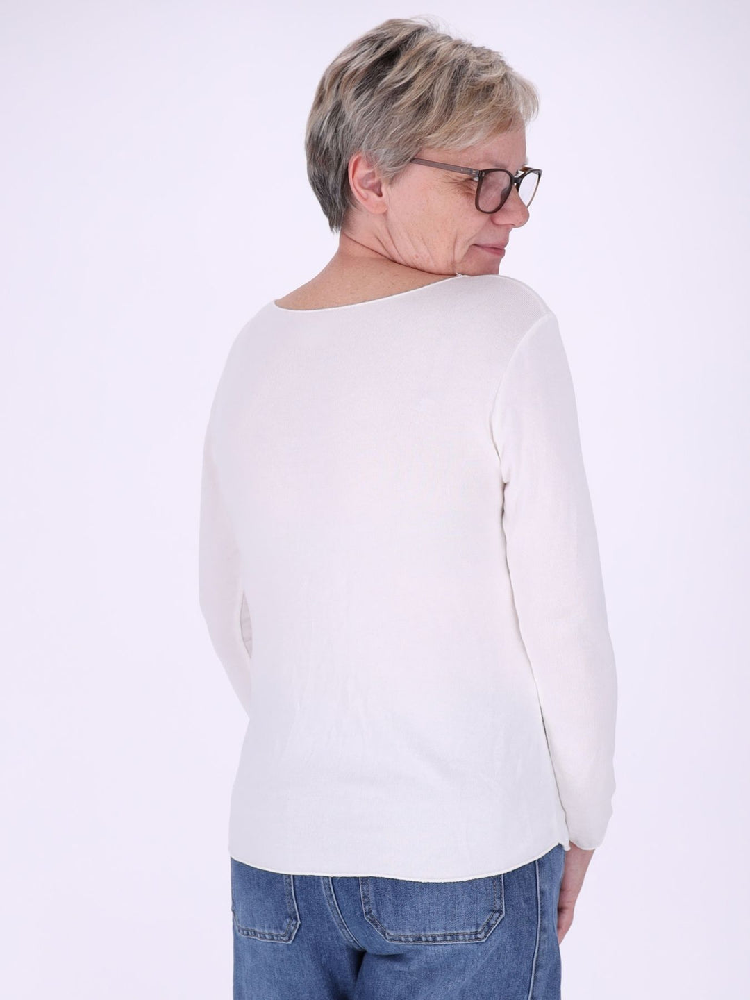 Damen Feinstrickshirt mit Rundhalsausschnitt – Weiß