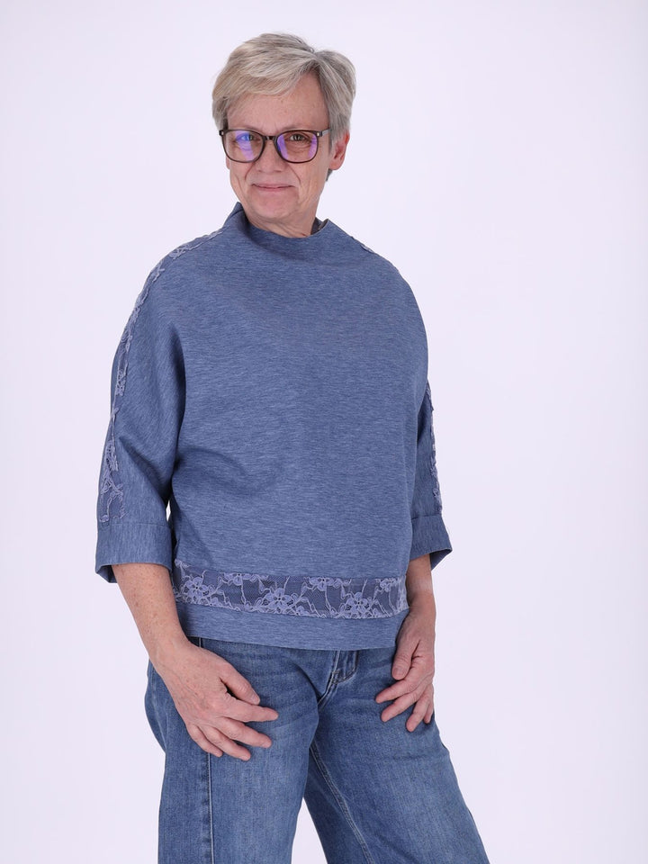 Sweatshirt Damen Spitze an Bund und Ärmel
