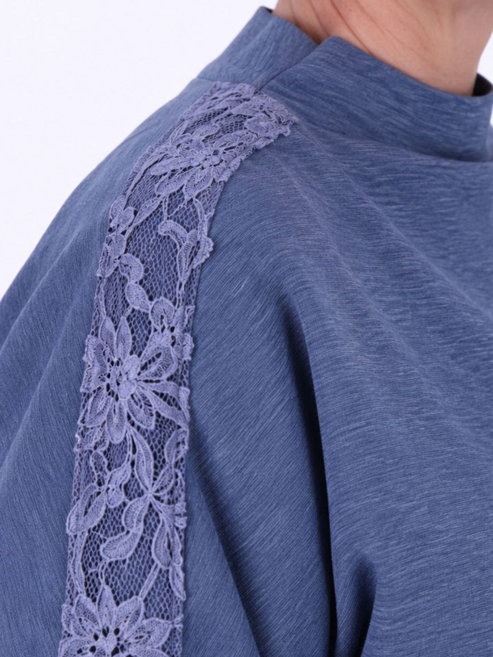 Sweatshirt Damen Spitze an Bund und Ärmel
