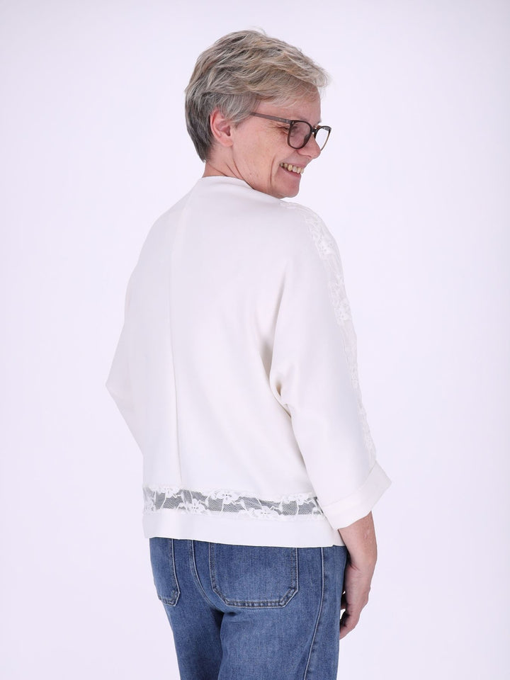 Sweatshirt Damen Spitze an Bund und Ärmel