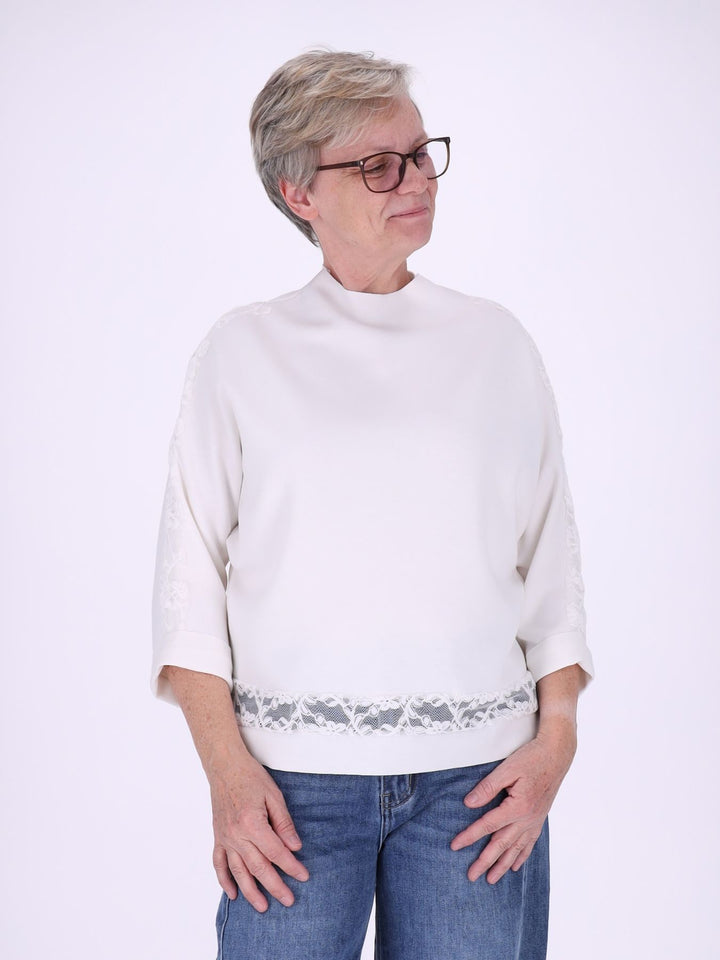 Sweatshirt Damen Spitze an Bund und Ärmel