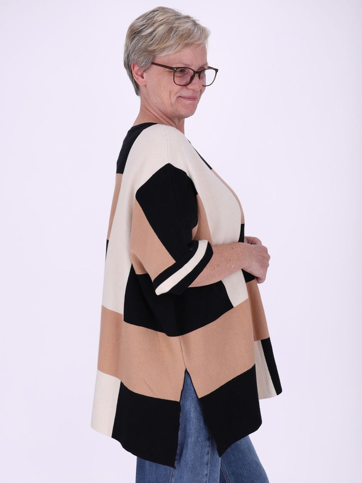 Damen Poncho mit Karomuster – lässiger Oversized-Look mit seitlichen Schlitzen
