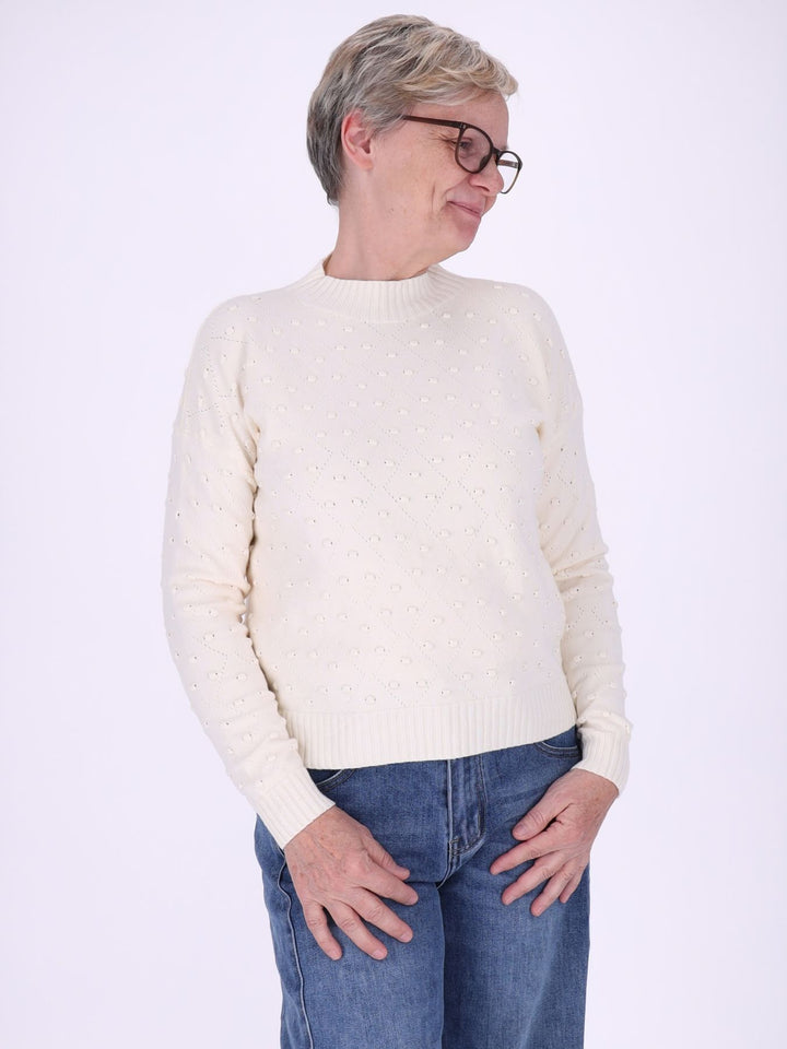 Strickpullover Damen mit Tupfen & Stehkragen – figurbetont mit besonderem Strickmuster