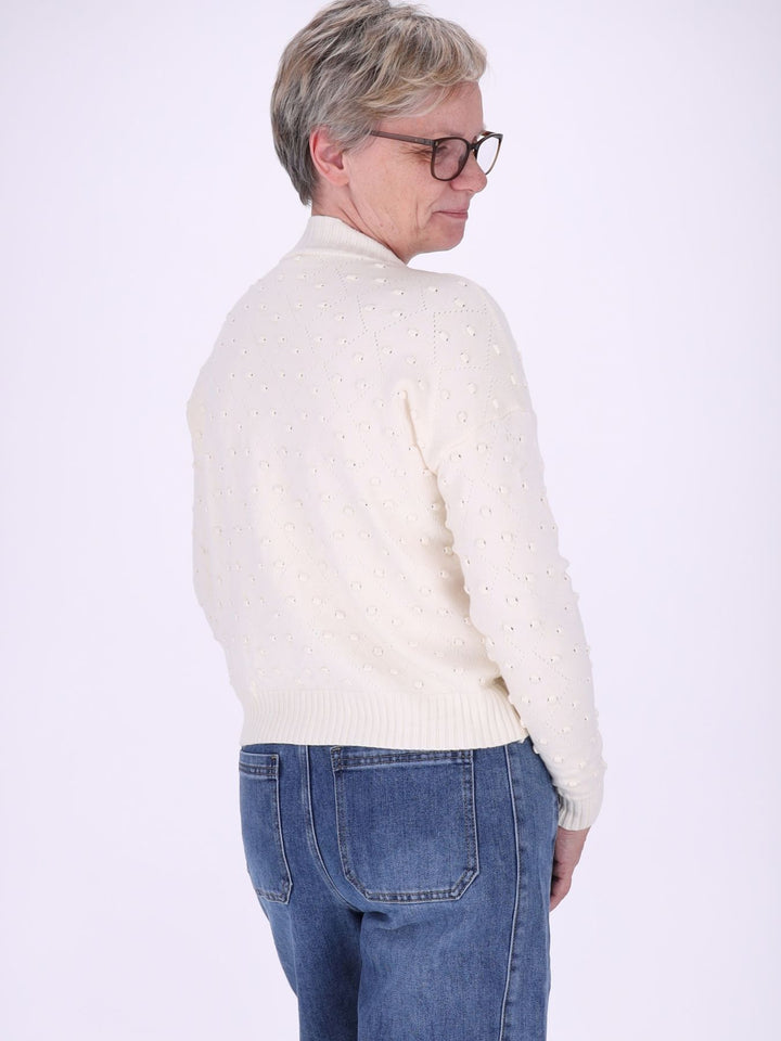 Strickpullover Damen mit Tupfen & Stehkragen – figurbetont mit besonderem Strickmuster