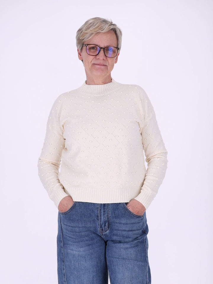 Strickpullover Damen mit Tupfen & Stehkragen – figurbetont mit besonderem Strickmuster