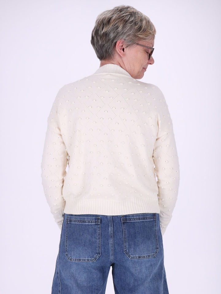 Strickpullover Damen mit Tupfen & Stehkragen – figurbetont mit besonderem Strickmuster