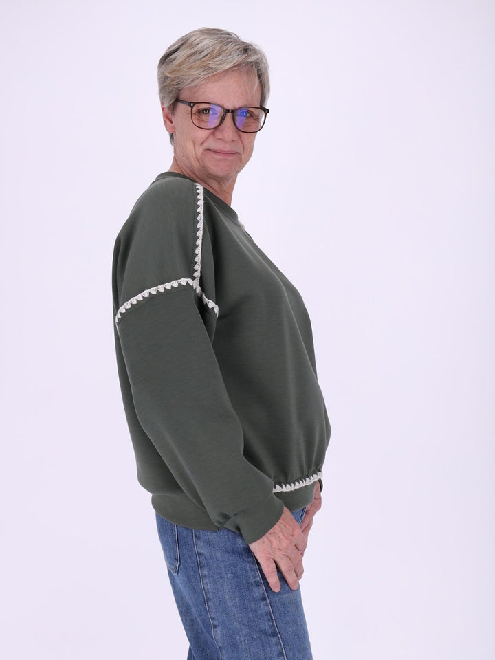 Khaki Sweatshirt Damen mit Mäusezähnchen – lässig & feminin