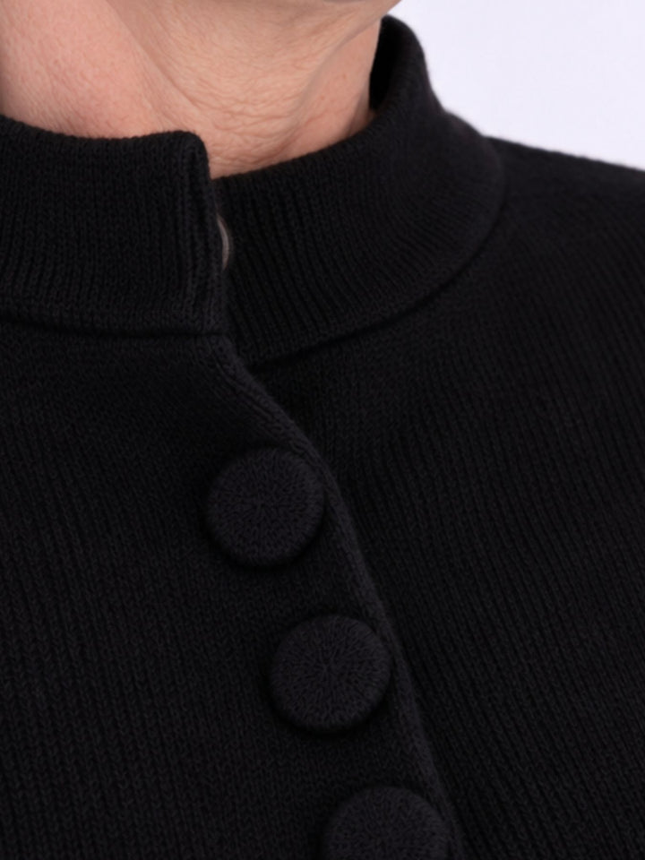 Schwarze Strickjacke Damen in A-Form – Stehkragen & halber Arm
