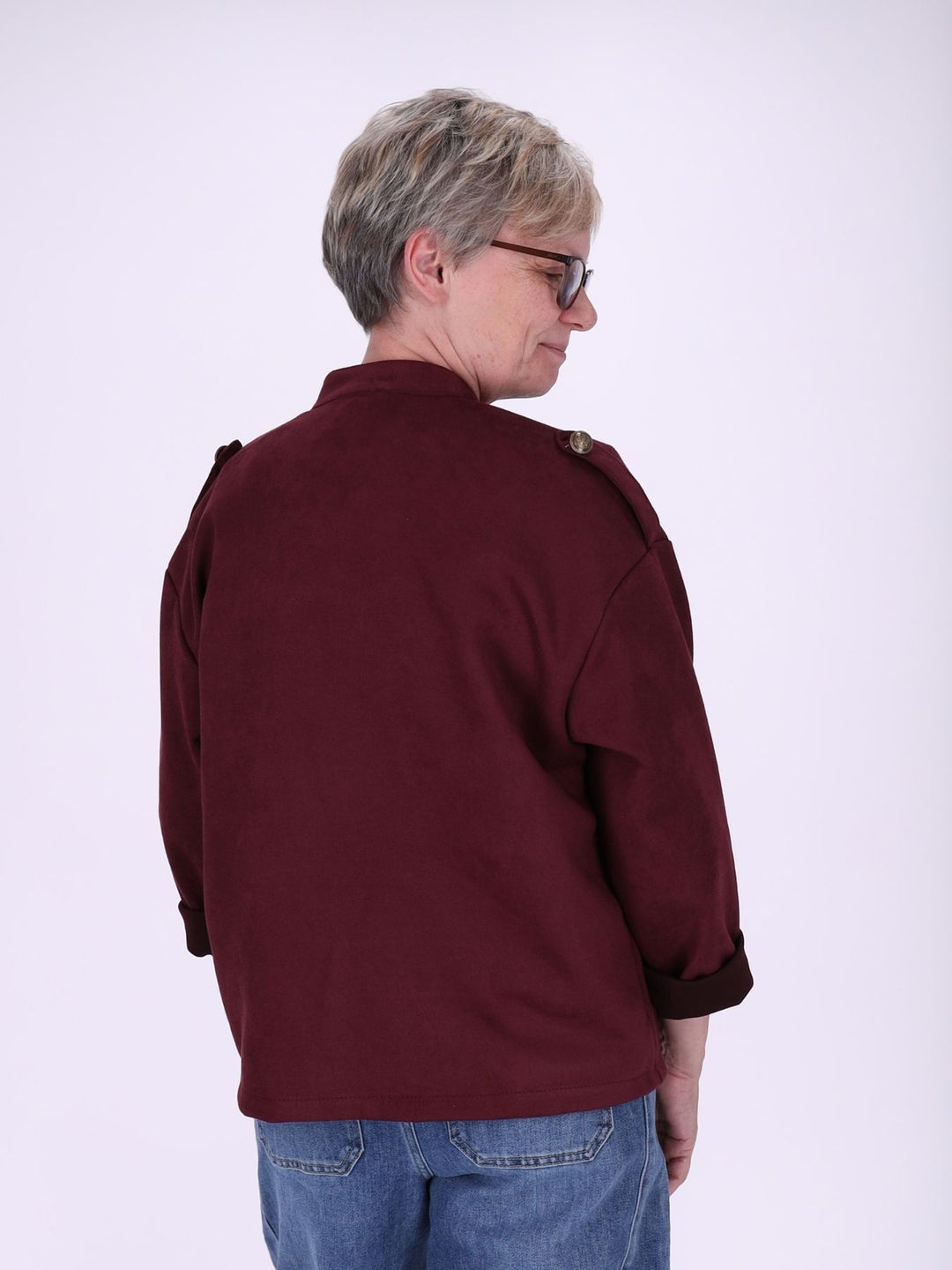 Bordeaux Military Jacke Damen in Veloursoptik – offen & detailreich