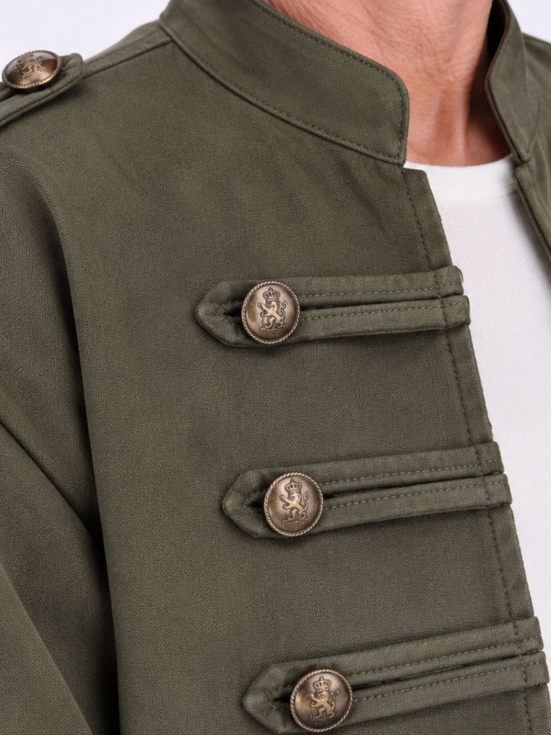 Khaki Military Jacke Damen in Veloursoptik – offen & detailreich