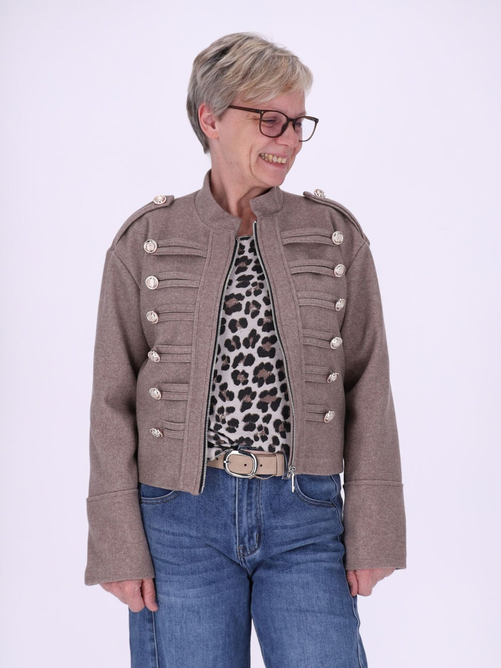 Military-Kurzjacke Wolloptik Zierknöpfe