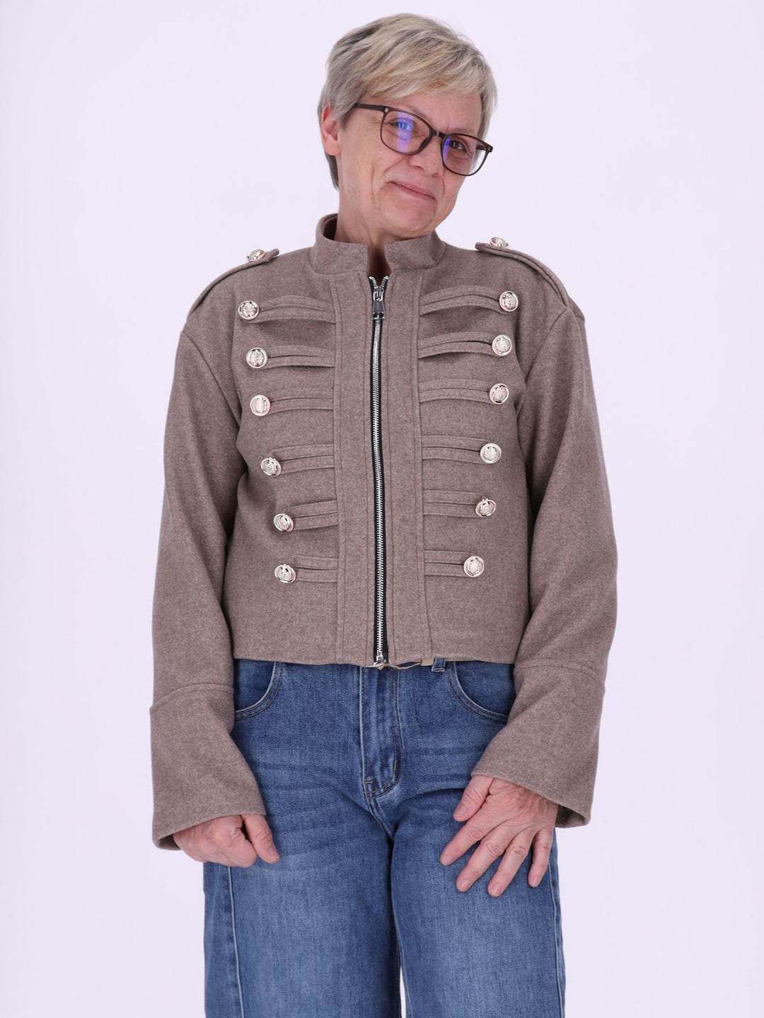 Military-Kurzjacke Wolloptik Zierknöpfe