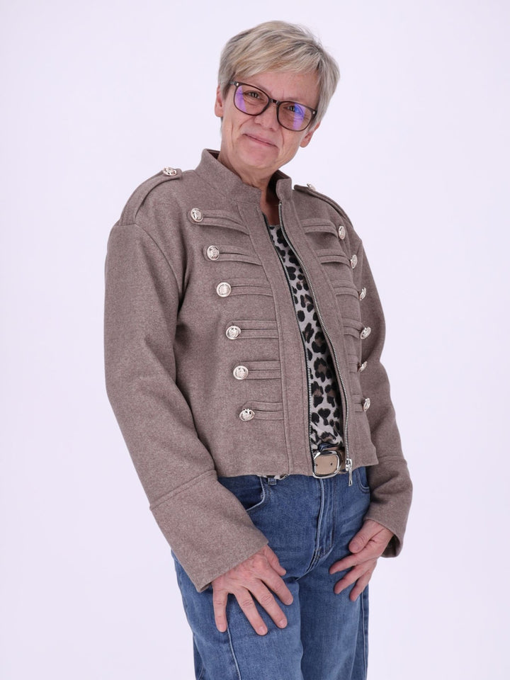 Military-Kurzjacke Wolloptik Zierknöpfe