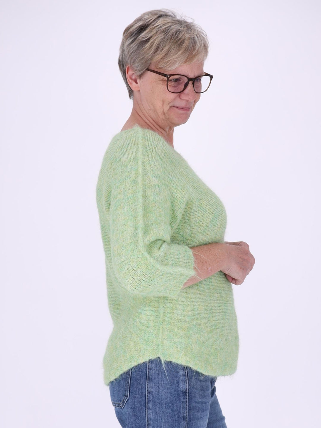 Kuscheliger Strickpullover Damen mit 3/4-Arm – Hellgrün