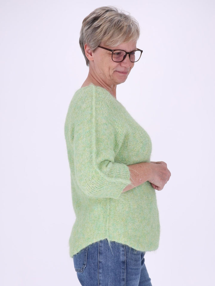 Kuscheliger Strickpullover Damen mit 3/4-Arm – Hellgrün