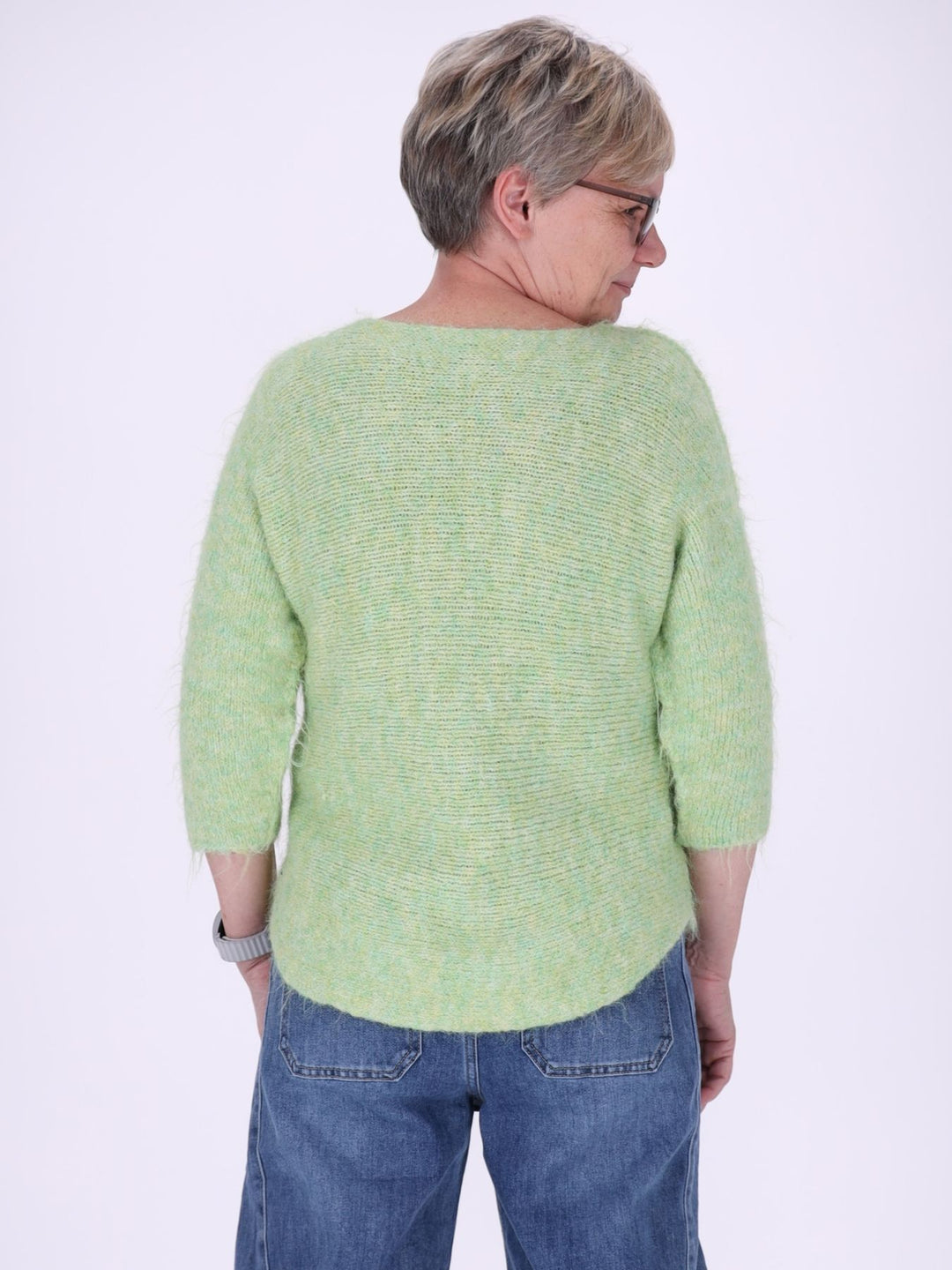 Kuscheliger Strickpullover Damen mit 3/4-Arm – Hellgrün