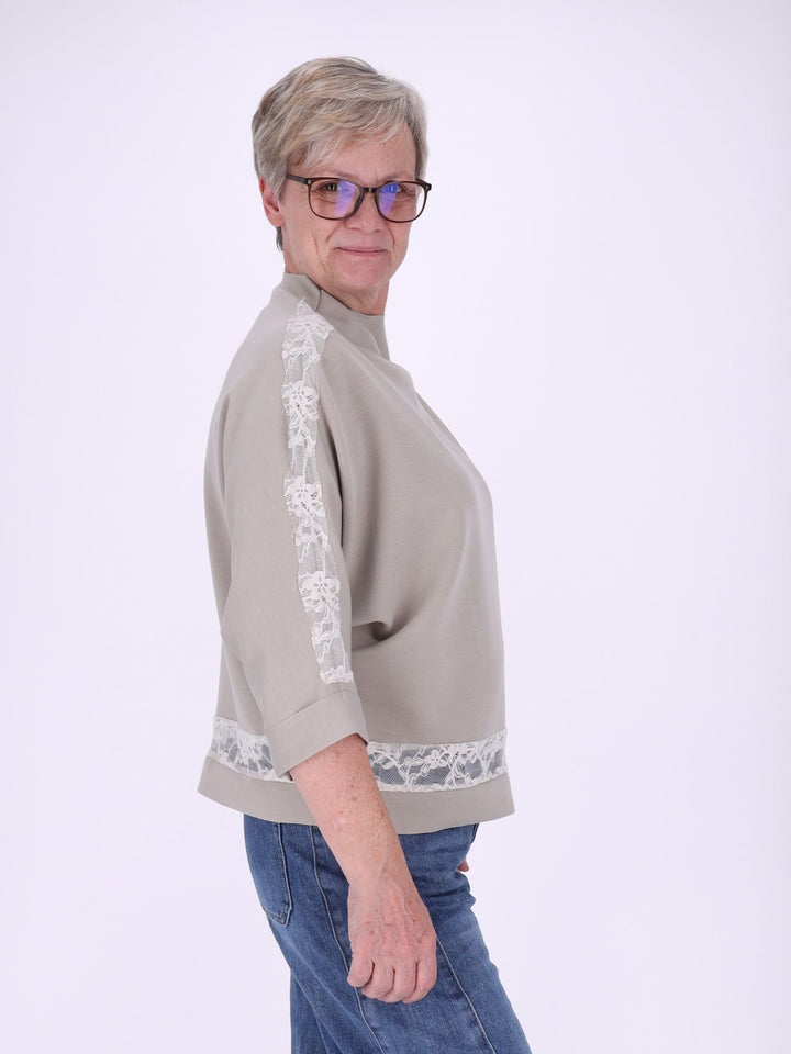 Sweatshirt Damen Spitze an Bund und Ärmel