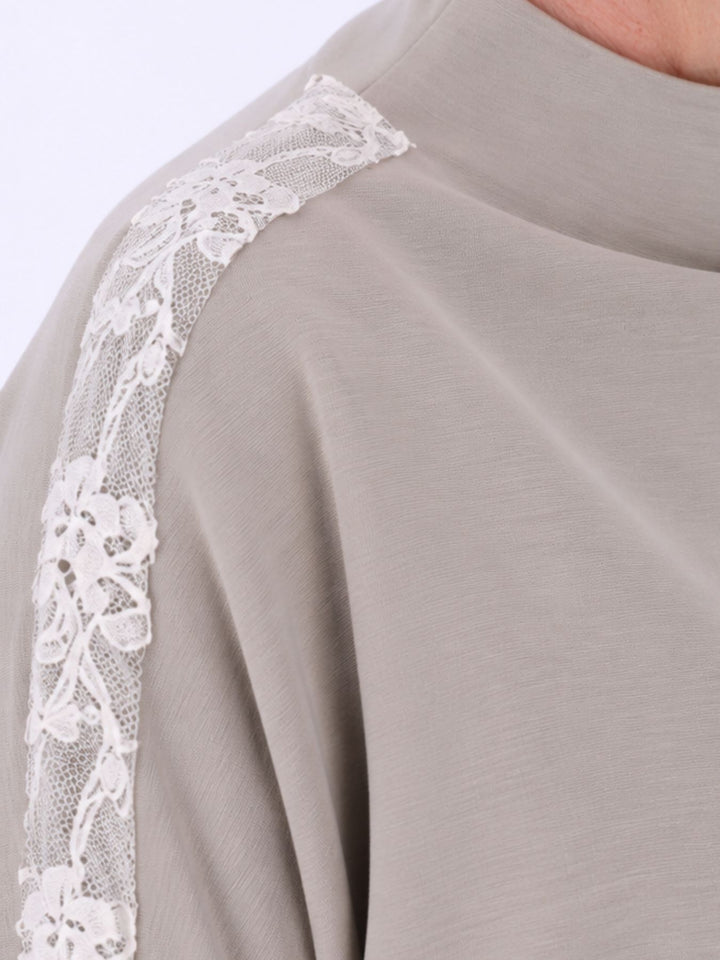 Sweatshirt Damen Spitze an Bund und Ärmel