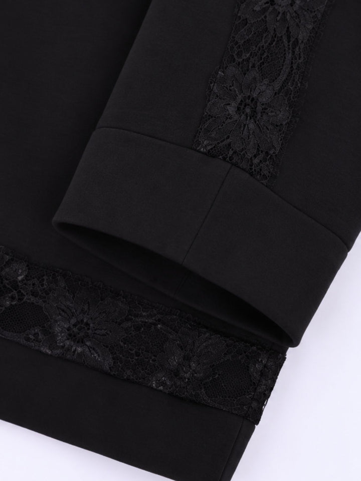 Sweatshirt Damen Spitze an Bund und Ärmel