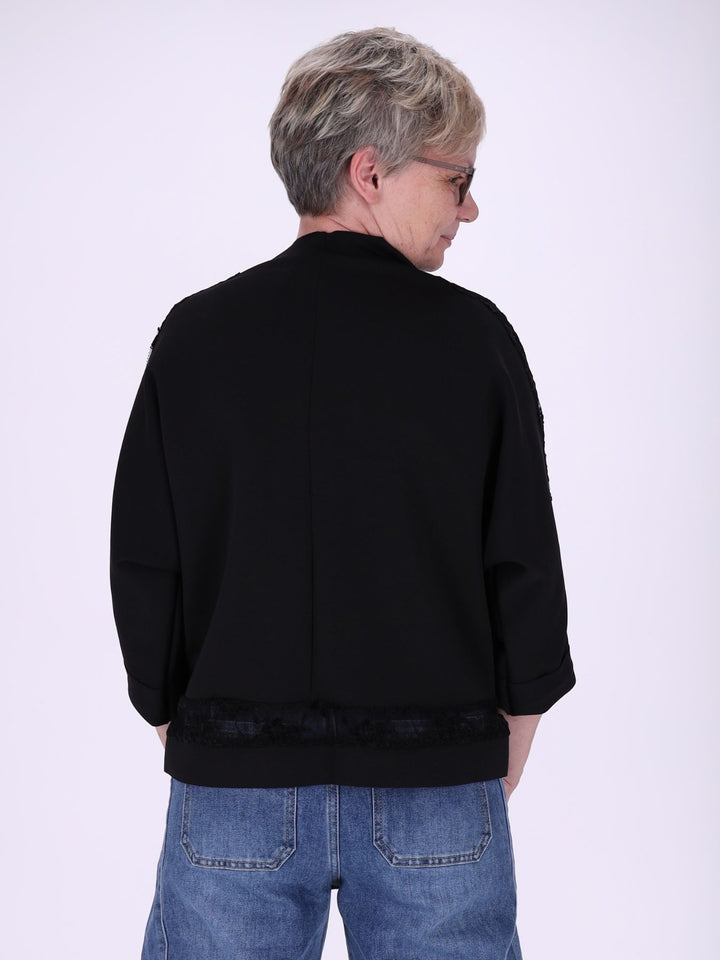 Sweatshirt Damen Spitze an Bund und Ärmel