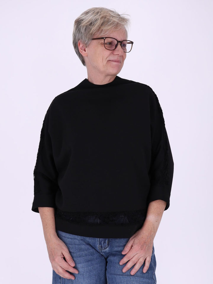 Sweatshirt Damen Spitze an Bund und Ärmel