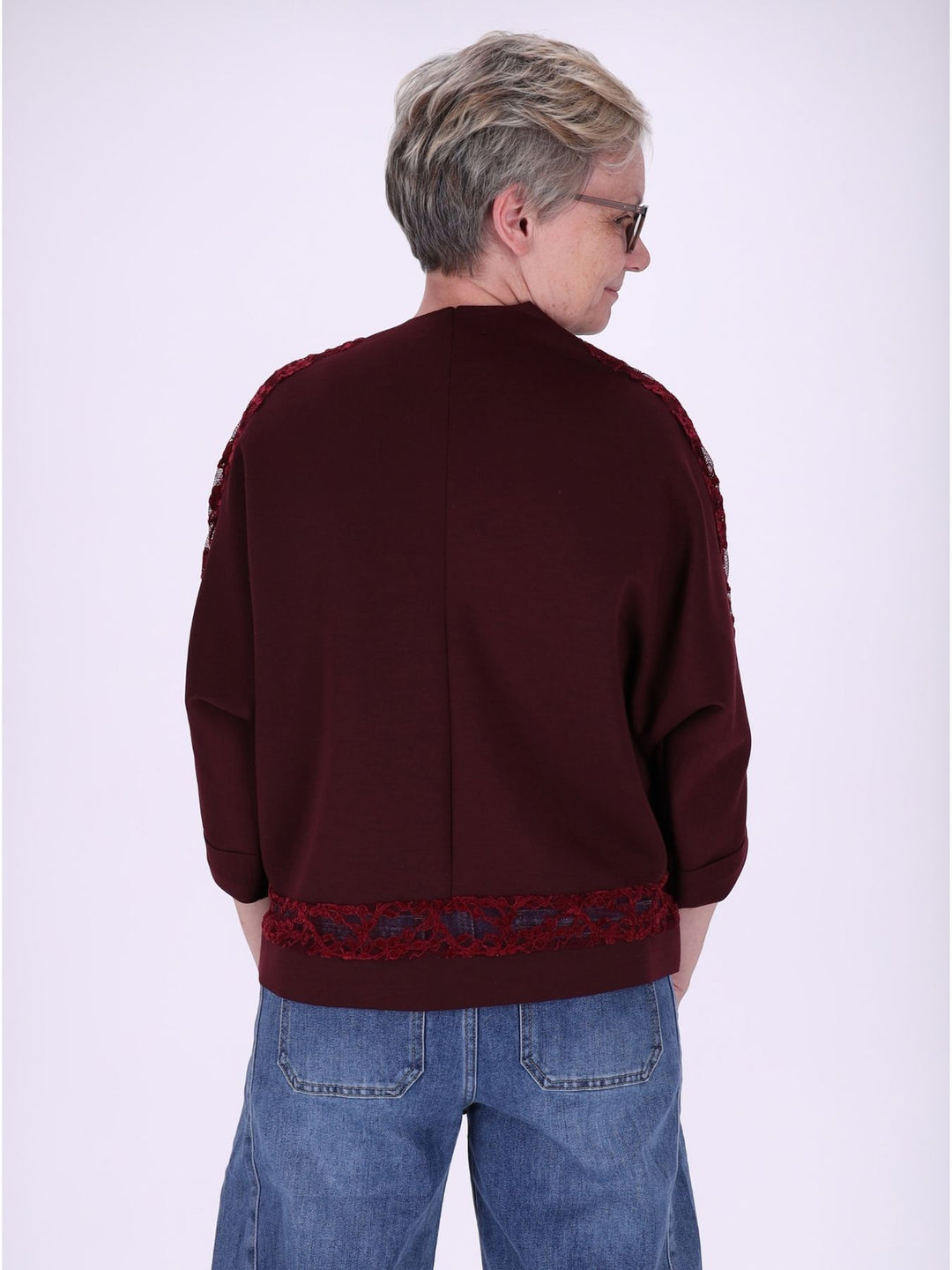 Sweatshirt Damen Spitze an Bund und Ärmel