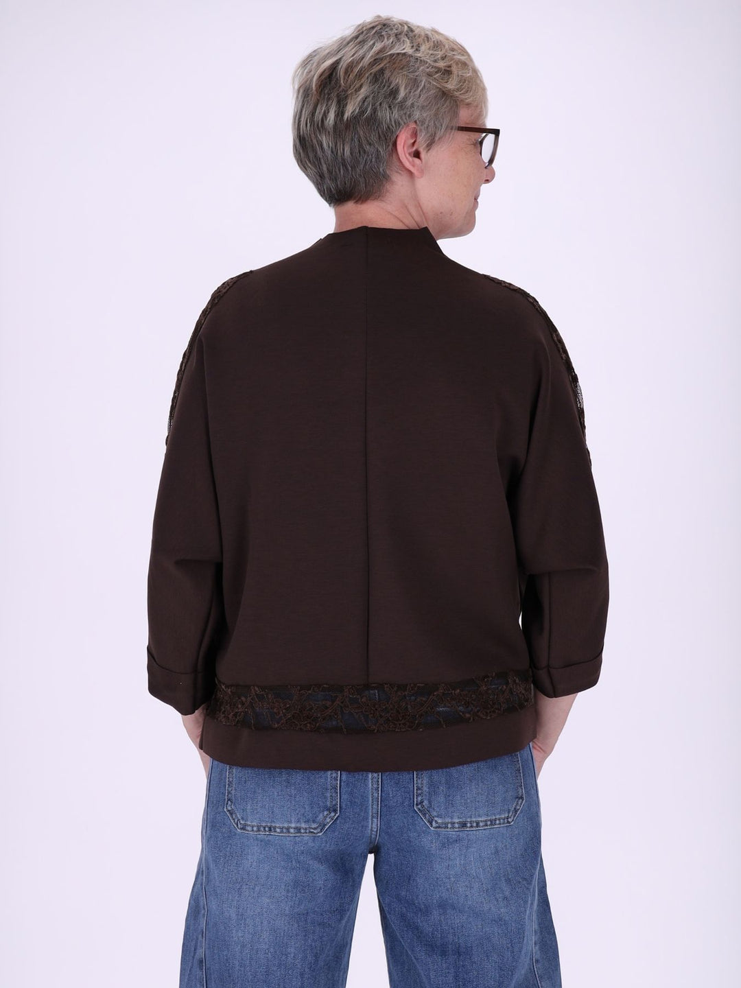 Sweatshirt Damen Spitze an Bund und Ärmel
