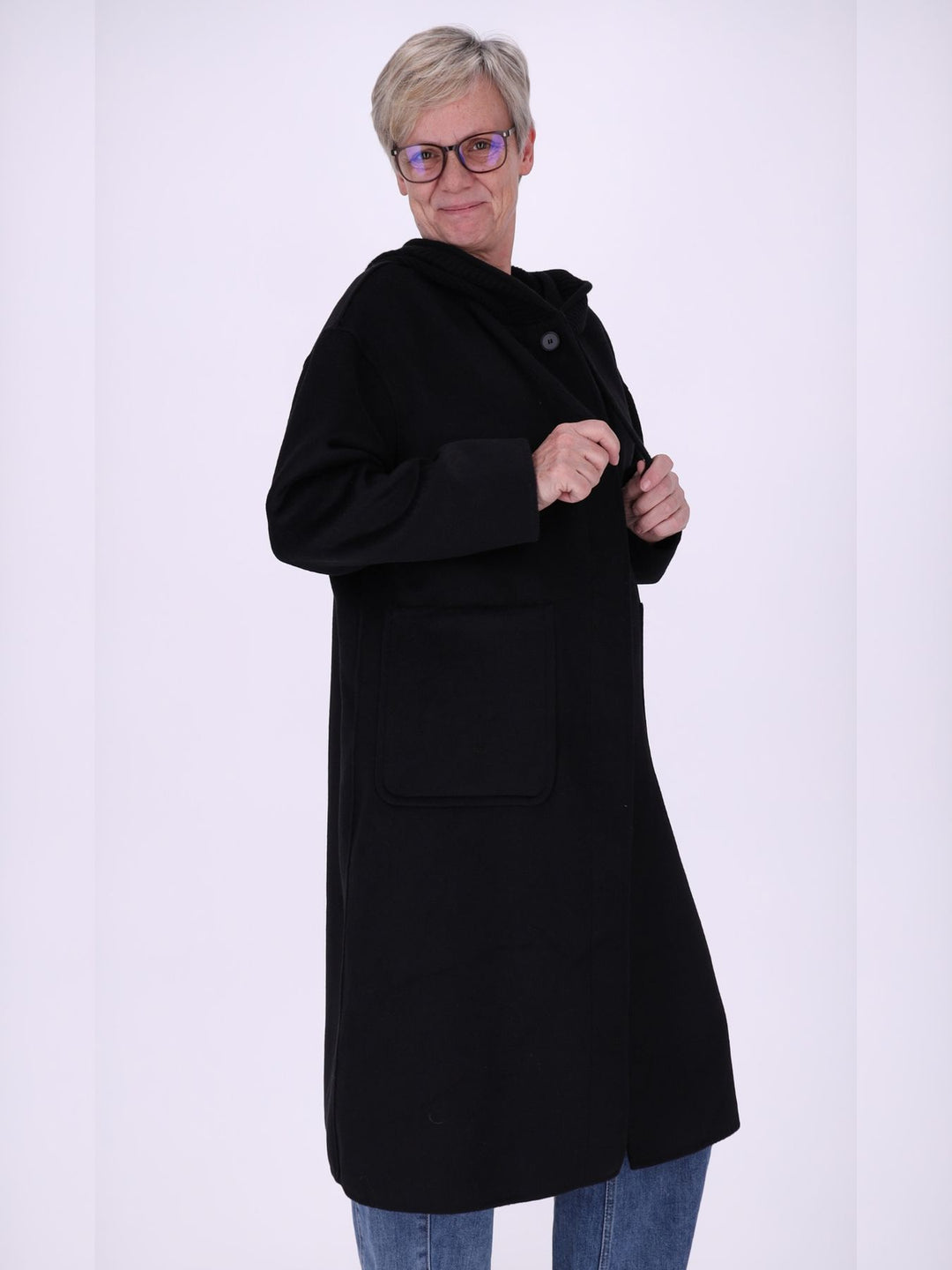 Wollmantel Damen Strickkapuze Oversized
