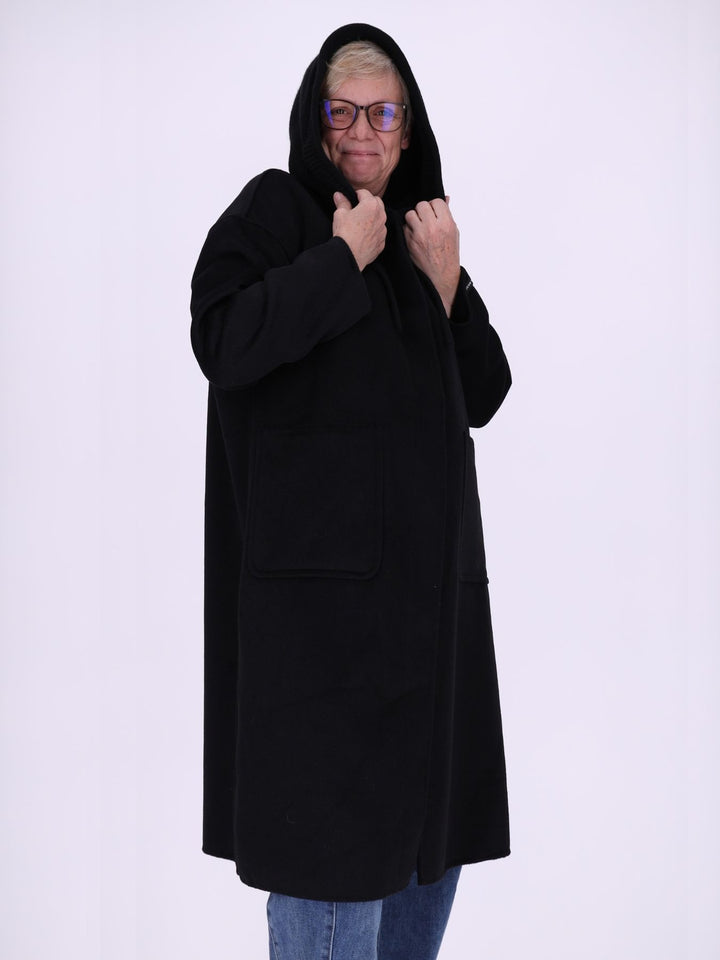 Wollmantel Damen Strickkapuze Oversized
