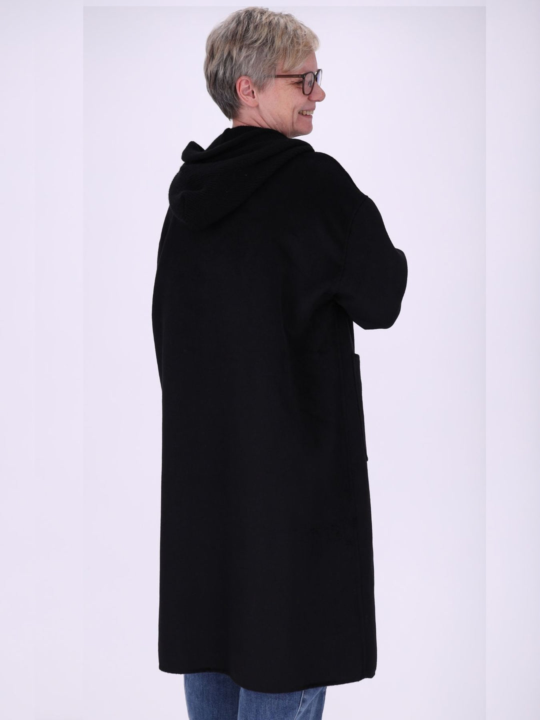 Wollmantel Damen Strickkapuze Oversized