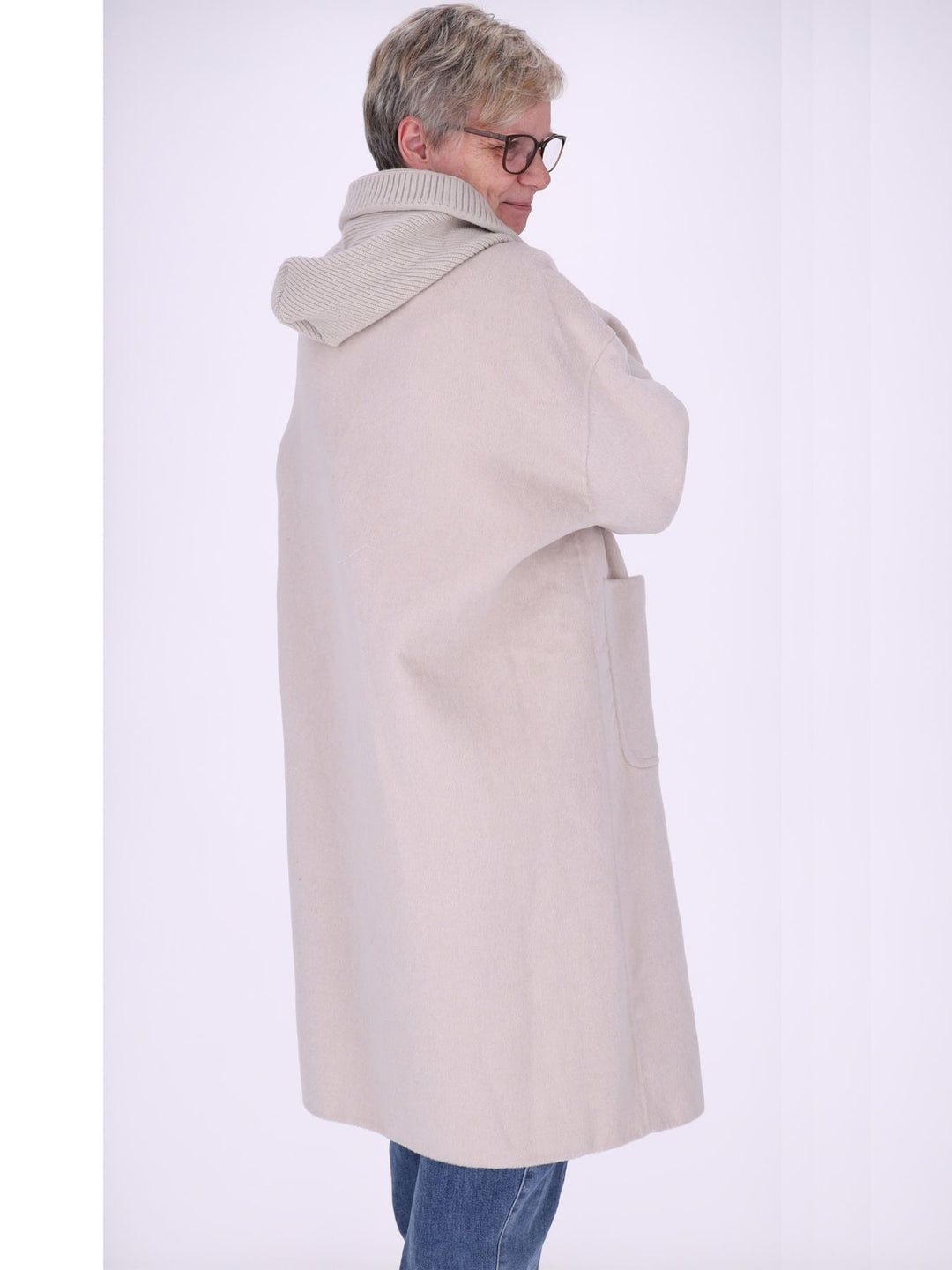 Wollmantel Damen Strickkapuze Oversized