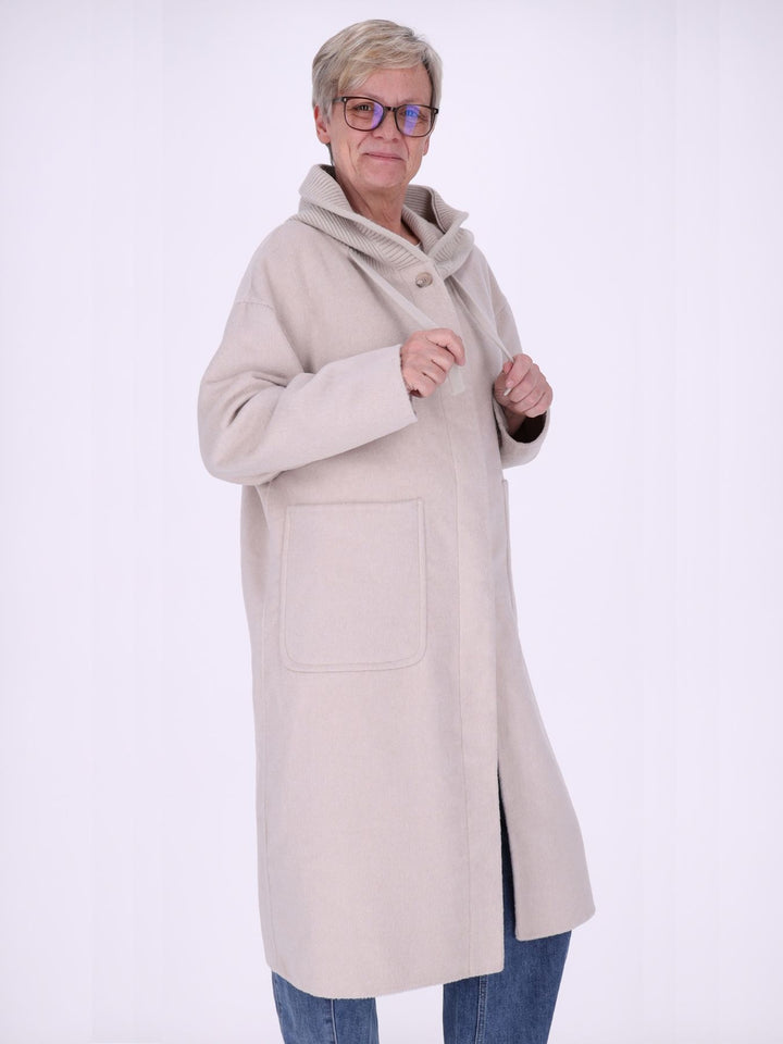 Wollmantel Damen Strickkapuze Oversized