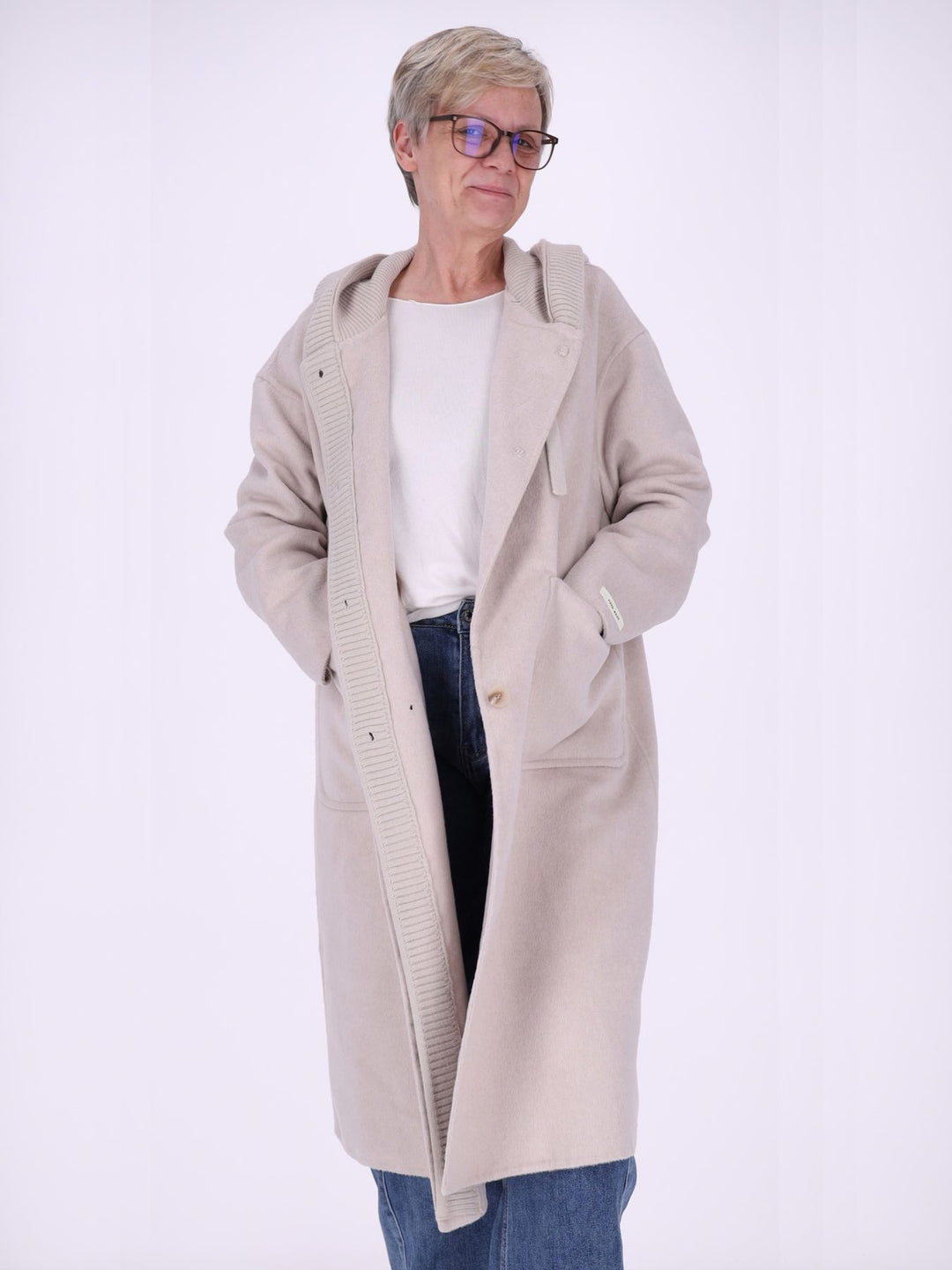 Wollmantel Damen Strickkapuze Oversized