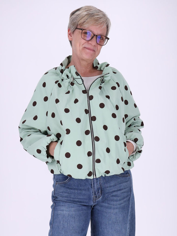 Leichte Damenjacke in Grün mit braunen Polka Dots