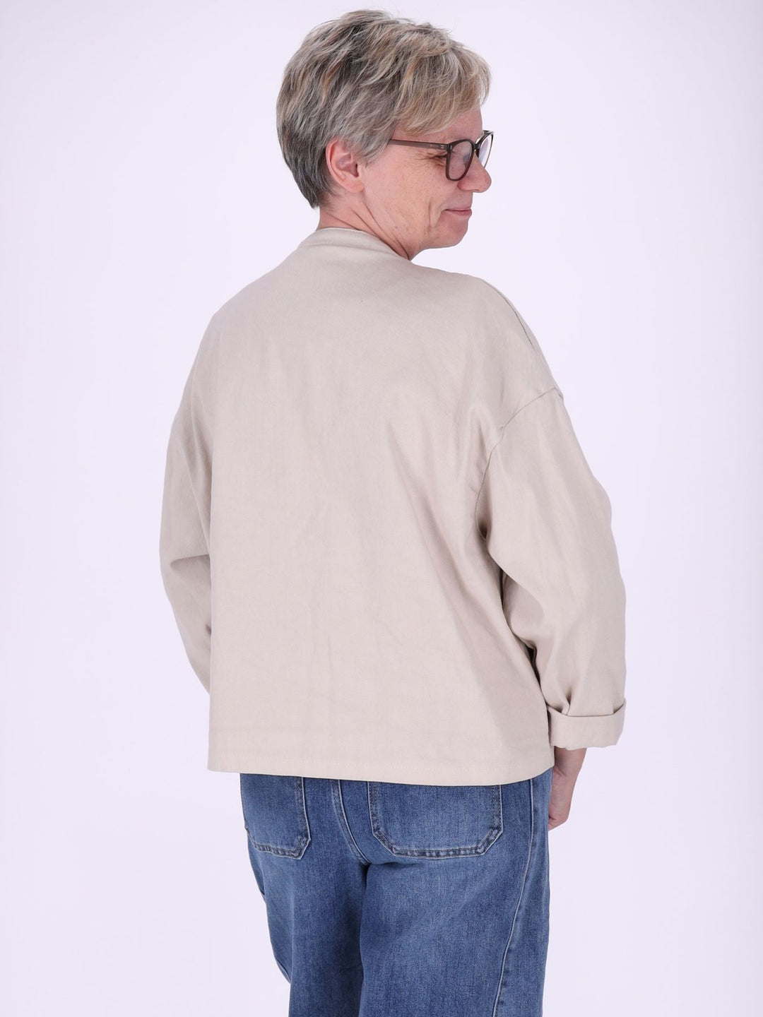 Beige Damen Military Jacket aus Denim – lässig, modern & stilvoll