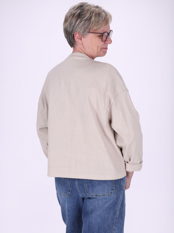 Beige Damen Military Jacket aus Denim – lässig, modern & stilvoll