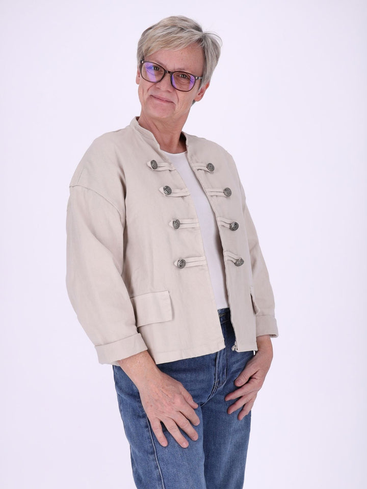 Beige Damen Military Jacket aus Denim – lässig, modern & stilvoll