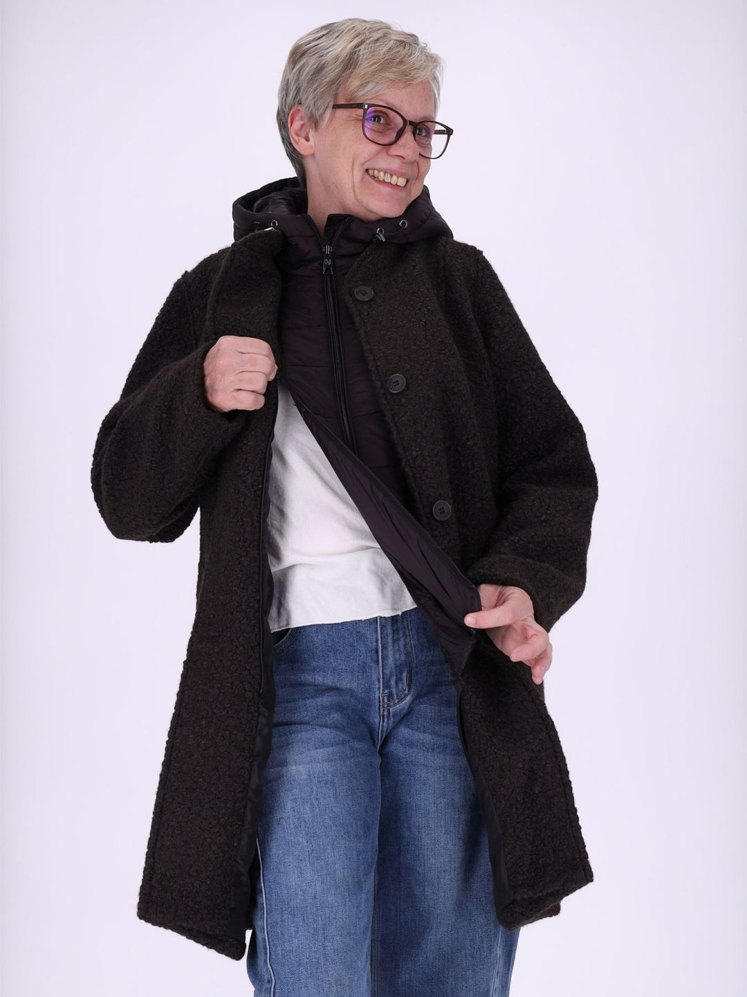 Boucle Mantel Damen Stepp abtrennbar