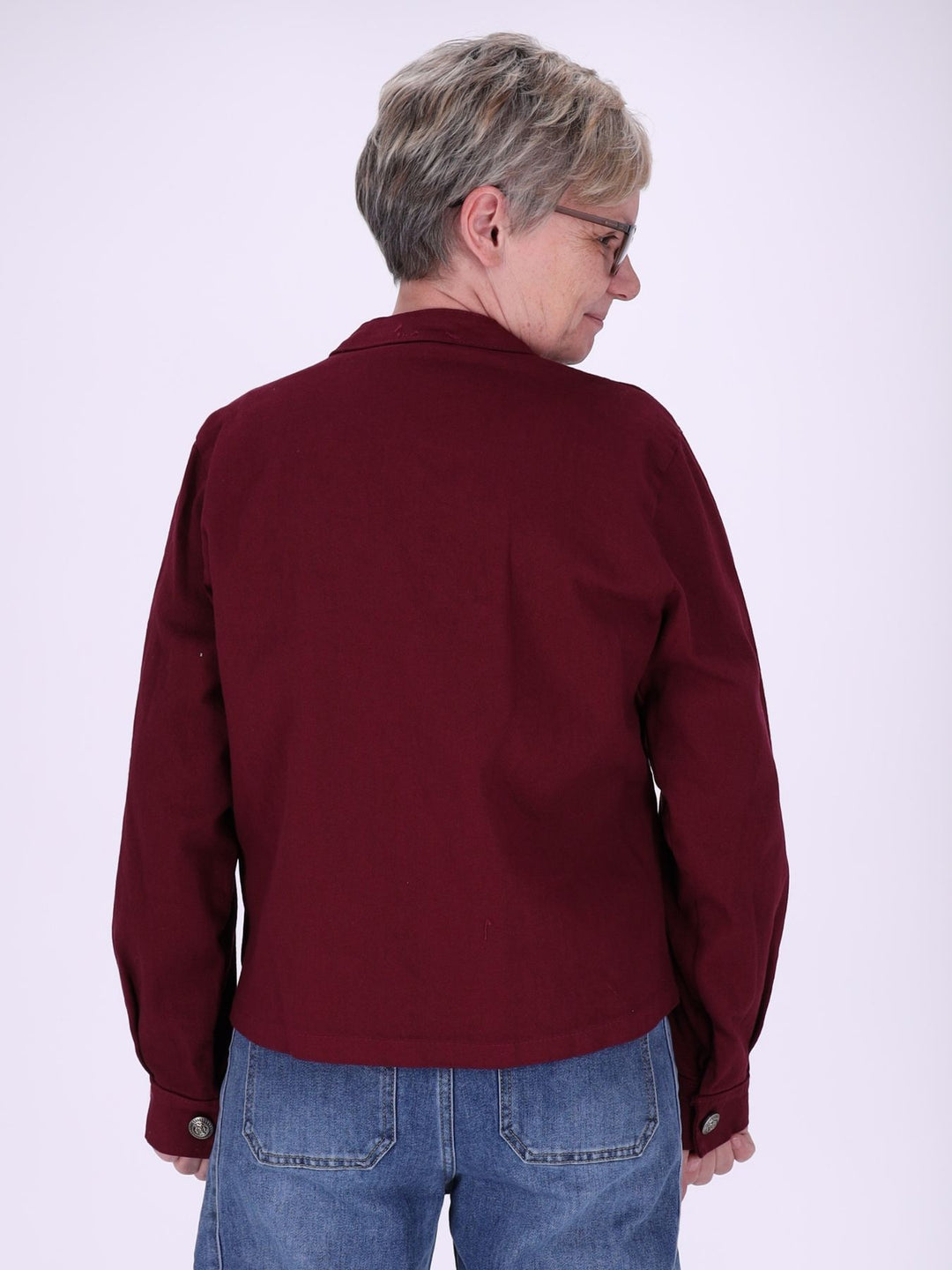 Bordeaux Damen Military Jacket aus Denim mit Reißverschluss – feminin & modern