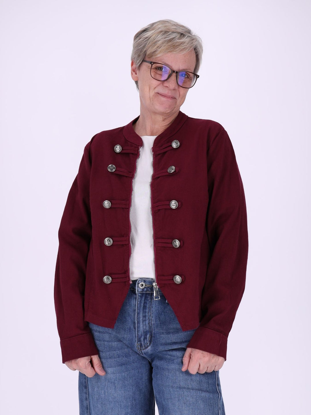 Bordeaux Damen Military Jacket aus Denim mit Reißverschluss – feminin & modern