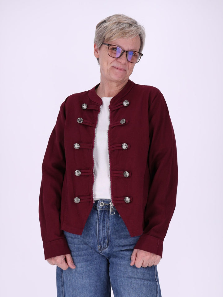 Bordeaux Damen Military Jacket aus Denim mit Reißverschluss – feminin & modern