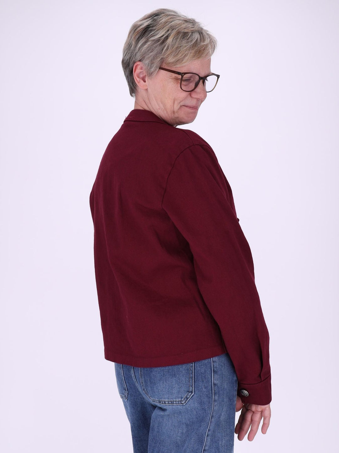 Bordeaux Damen Military Jacket aus Denim mit Reißverschluss – feminin & modern