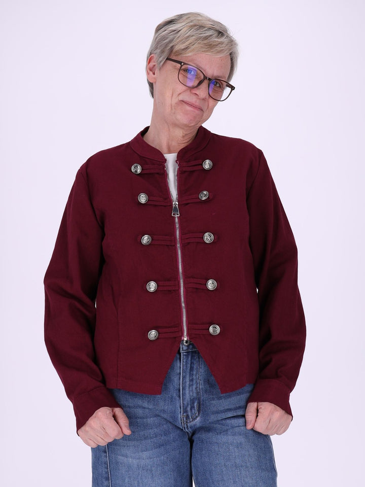Bordeaux Damen Military Jacket aus Denim mit Reißverschluss – feminin & modern