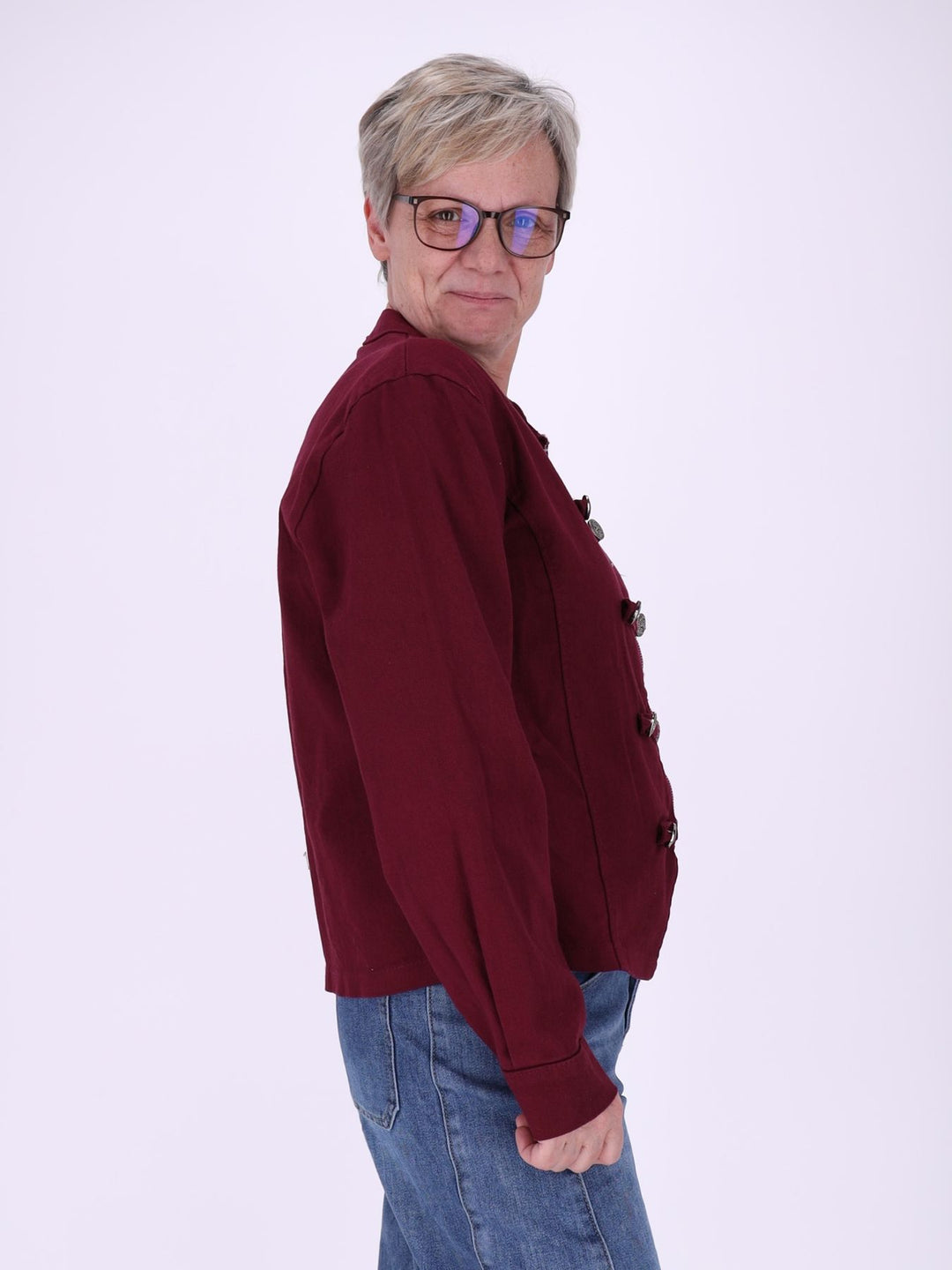 Bordeaux Damen Military Jacket aus Denim mit Reißverschluss – feminin & modern