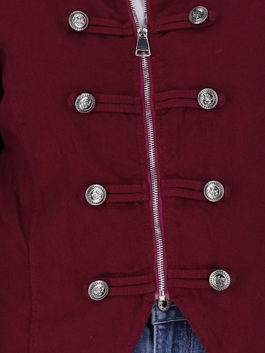 Bordeaux Damen Military Jacket aus Denim mit Reißverschluss – feminin & modern