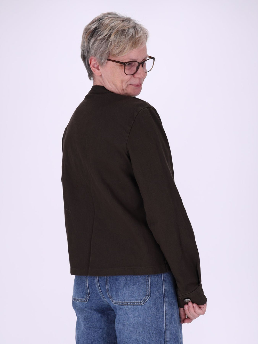 Braune Damen Military Jacket aus Denim mit Reißverschluss – feminin & modern