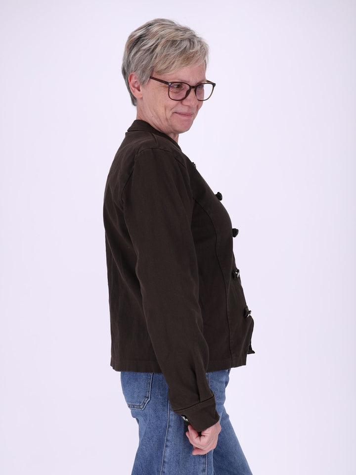 Braune Damen Military Jacket aus Denim mit Reißverschluss – feminin & modern