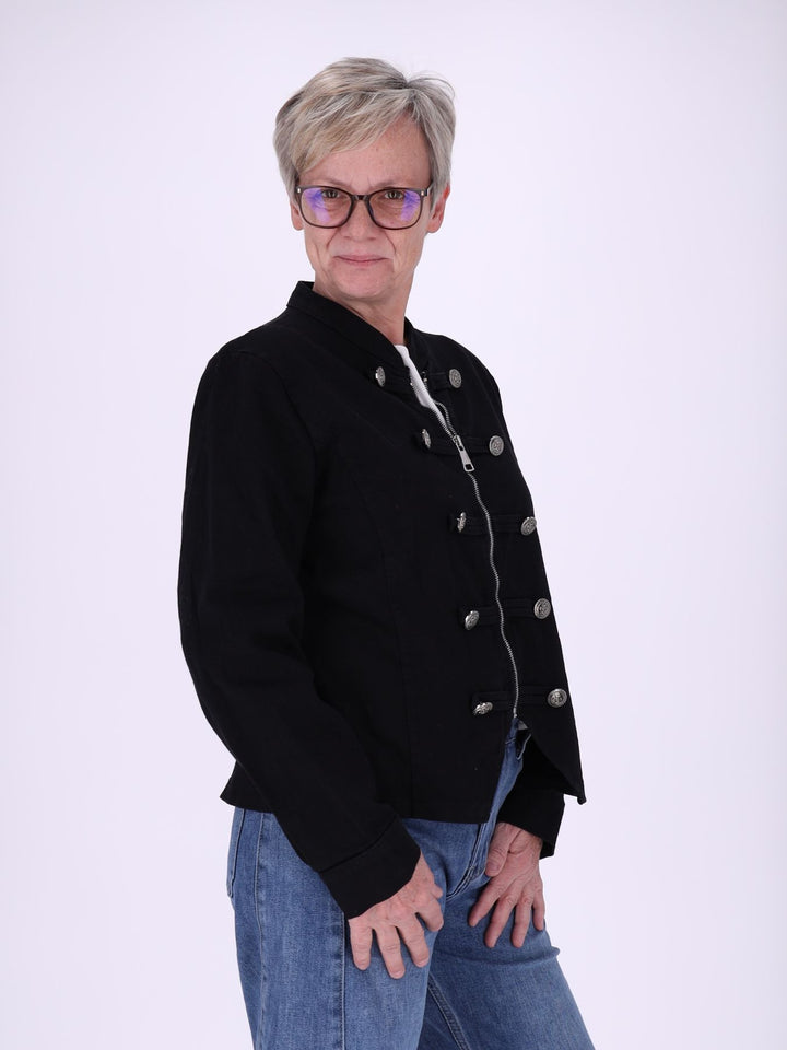 Schwarze Damen Military Jacket aus Denim mit Reißverschluss – feminin & modern