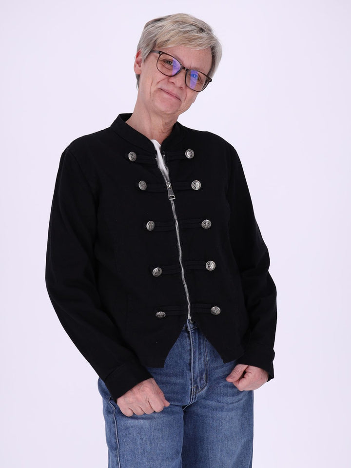 Schwarze Damen Military Jacket aus Denim mit Reißverschluss – feminin & modern