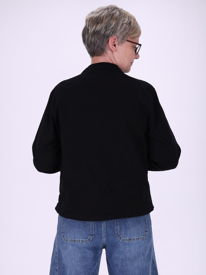 Schwarze Damen Military Jacket aus Denim mit Reißverschluss – feminin & modern